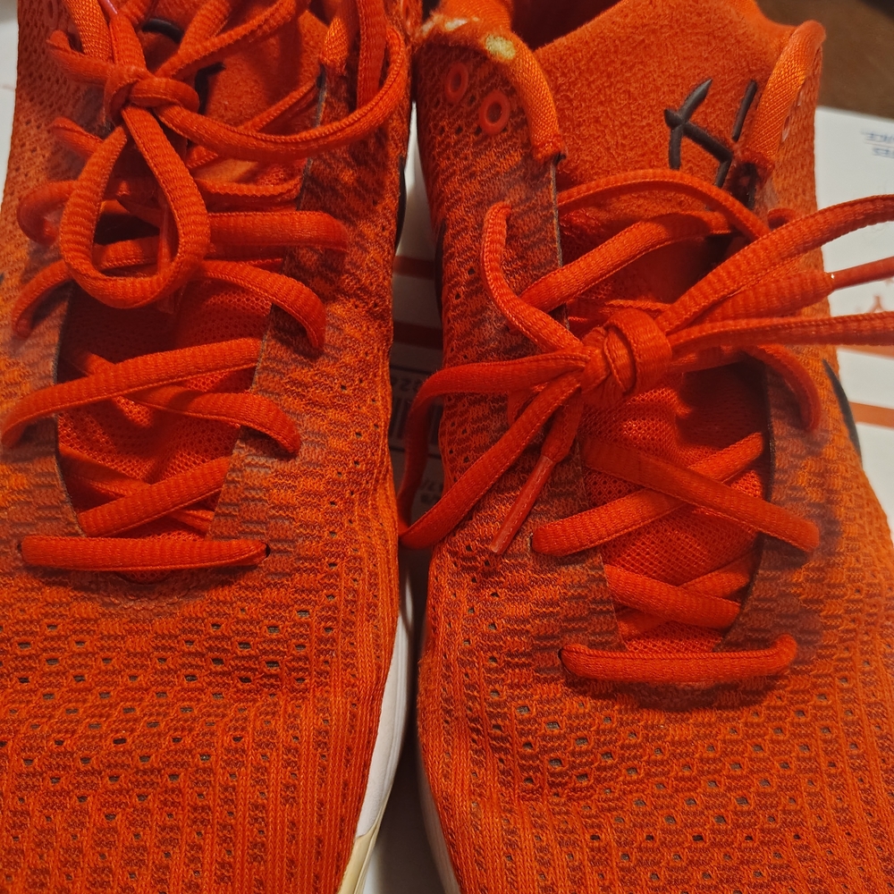 Orange Knit Athletic Sneakers - Visible 'UA' Logo